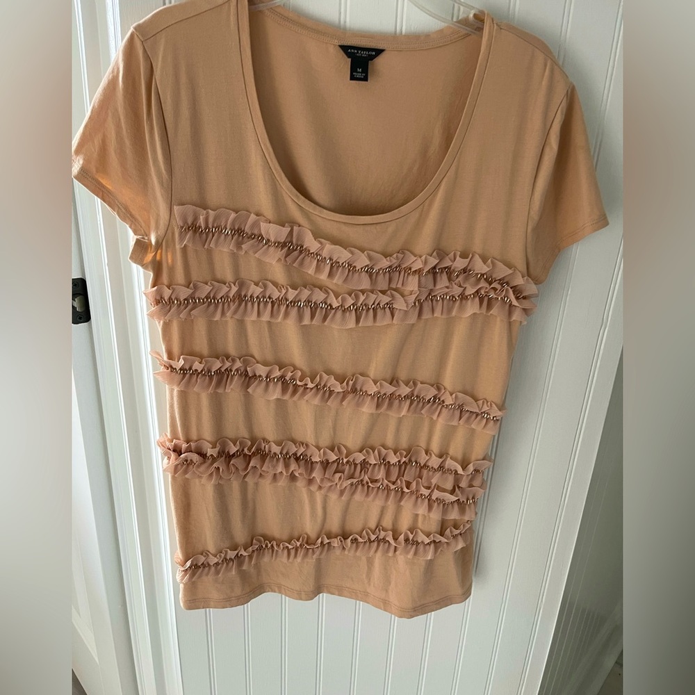 Dressy tee shirt with beaded detail and ruffle
